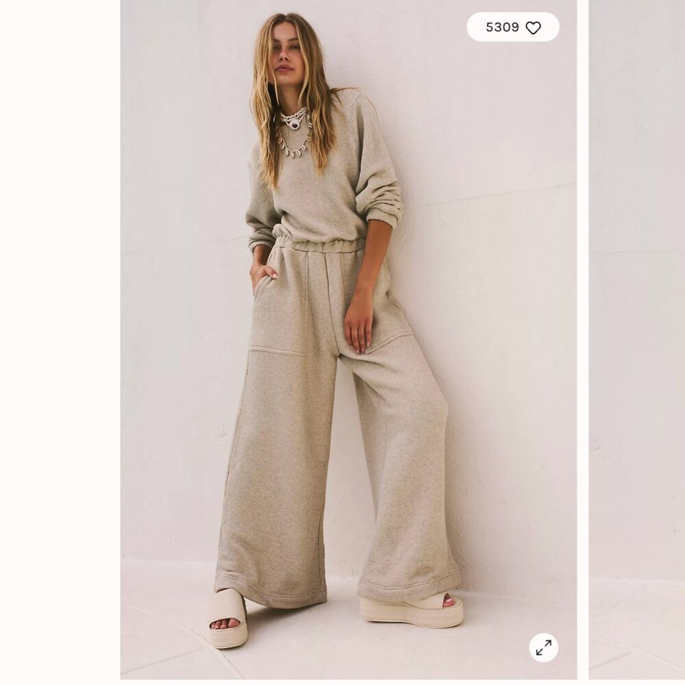 Free People Women Jumpsuit Small Darla One Piece Wet Plaster Small Wide Leg